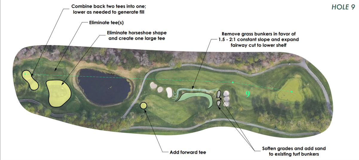 A map by golf architect Jeffrey Brauer shows renovation plans for Wild Wing Golf Course’s ninth hole.